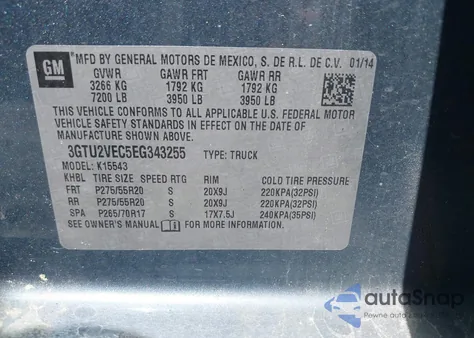 2014 GMC Sierra 1500 Slt from USA, damaged, VIN 3GTU2VEC5EG343255